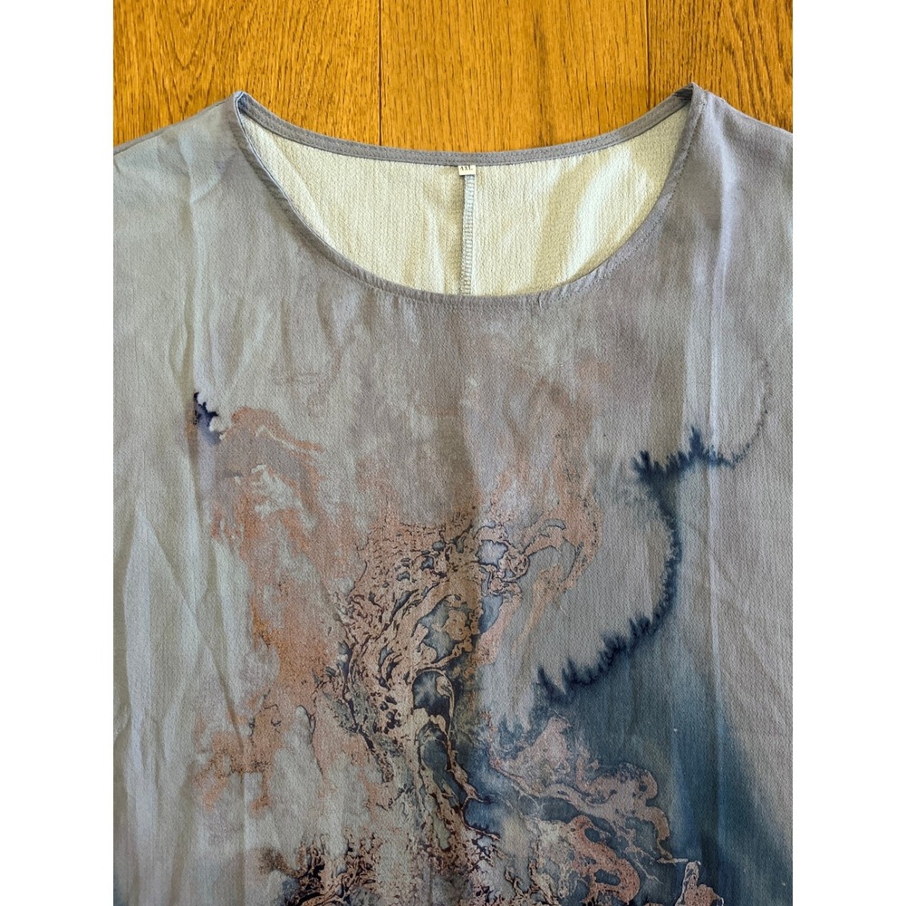 Unbranded Marble Print Top Women 4XL Blue Grey Abstract Short Sleeve Excellent